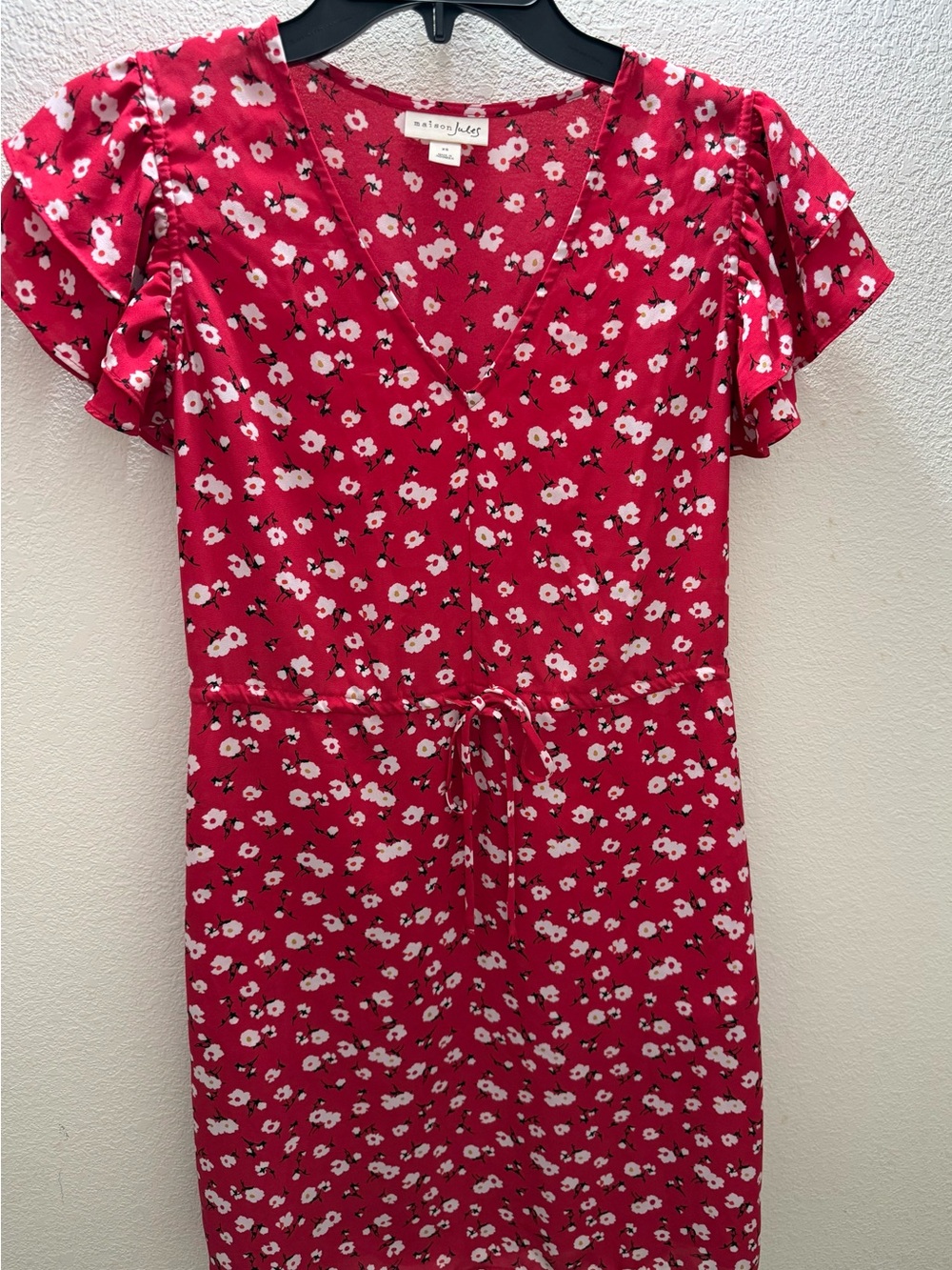 Maison Jules Red Floral V-Neck Tie-Waist Dress